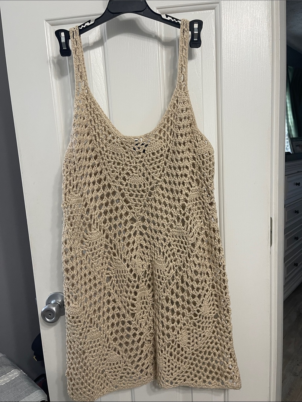 fab'rik Crochet Knit Beach Cover-Up in Beige